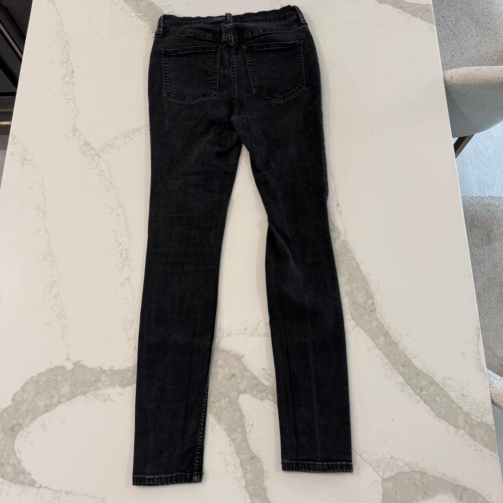 Free People Distressed High Rise Black Denim Jeans Womens 29 Stretch Grunge Edgy - Picture 5 of 7